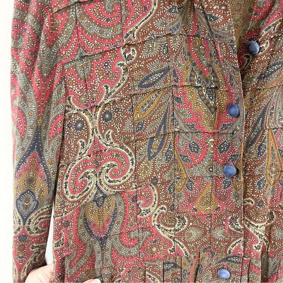 Karin Stevens Vintage Midi Long Sleeve Dress Front Button Closure Velvet Collar - Picture 2 of 8